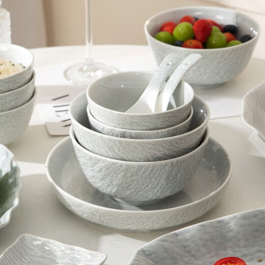 Dish and plate household tableware set 2024 new light luxury ins style simple modern Japanese housewarming underglaze dishes modern gray 38 pieces standard pack (dishwasher