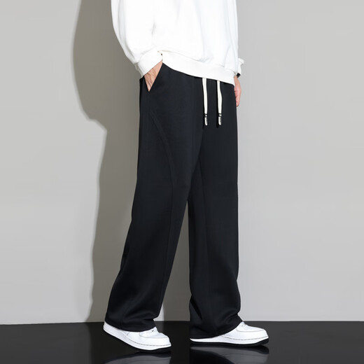 Chen Xuan trendy brand large size men's casual pants fat loose straight wide leg sports pants plus fat enlarged men's drape sweatpants black 9XL (280-300Jin Jin is equal to 0.5 kg)