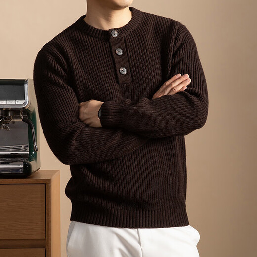 Wirpta high-end brand thickened crew neck sweater men's autumn and winter pullover cardigan fashionable casual warm loose knitted coffee color (ready in stock) L 170 (suitable for 110-135Jin Jin equals 0.5 kg)