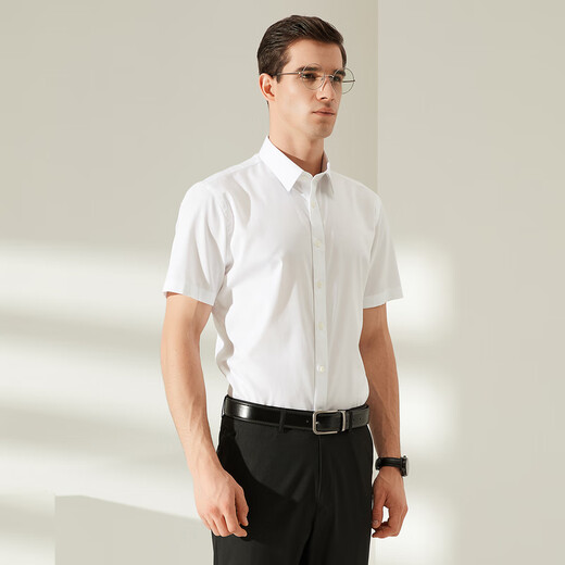 Youngor-Shirt-Männer [96% Baumwolle + elastischer DP-Freien] Frühlings- und Sommergeschäft Casual Kurzärmel-Hemd leicht zu handhaben, das Werkzeug weiß 41