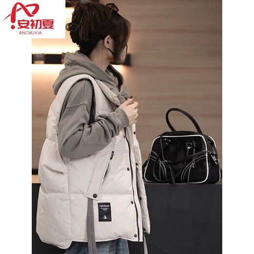 An Chuxia otoño e invierno nueva ropa exterior cálida chaqueta de algodón sin mangas chaleco de algodón de color sólido retro americano para hombres y mujeres albaricoque L