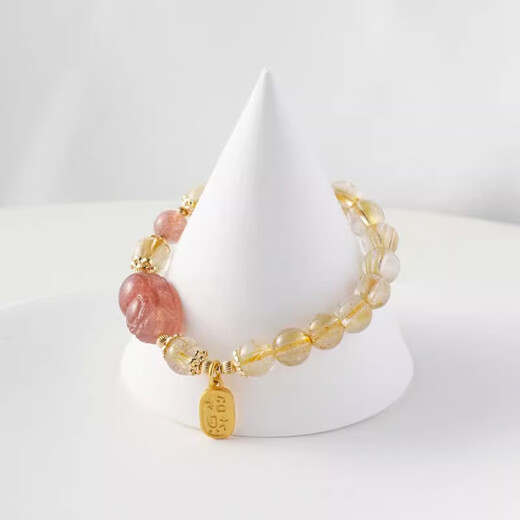 BOSFRU high-end blond crystal bracelet, strawberry crystal Pixiu, lucky girl style bracelet to give to your girlfriend and best friend as a gift, suitable for hands with a circumference of 16cm