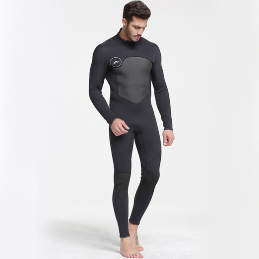 Sharbat 3MM wetsuit for men, thickened and warm, winter swimming, outdoor snorkeling one-piece long-sleeved swimsuit, surfing jellyfish suit, dark blue and black, water orchid L (suitable for 110-125 Jin Jin equals 0.5 kg)