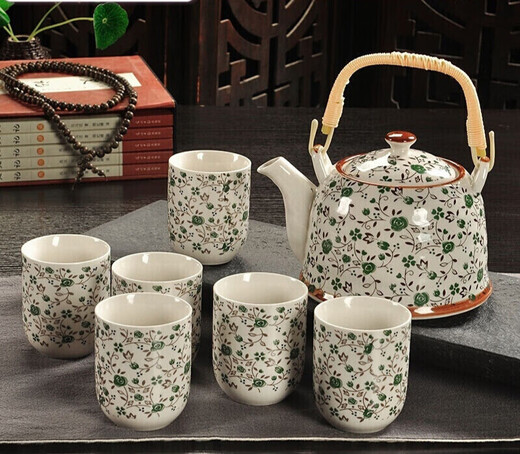 Enshousu Jingdezhen ceramic household tea set with filter porcelain teapot teacup handle tea pot tea broken Tenghua 7-piece set
