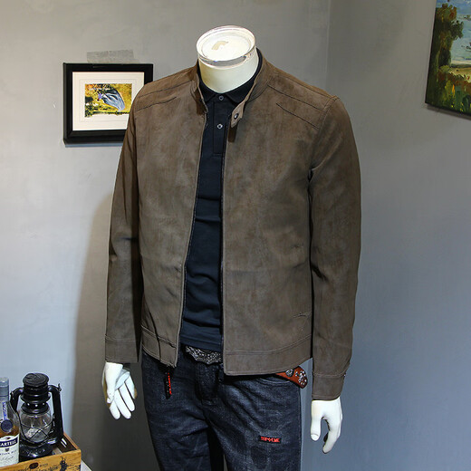 JAGR trendy brand leather men's jacket winter 2024 leather jacket motorcycle jacket casual top imitation leather men's jacket brown M