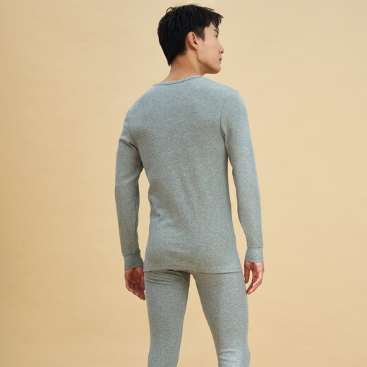 Three-gun underwear set for men and women in autumn and winter pure cotton thin section comfortable slim round neck long-sleeved trousers couple autumn clothes autumn trousers 23701 light hemp gray 2XL