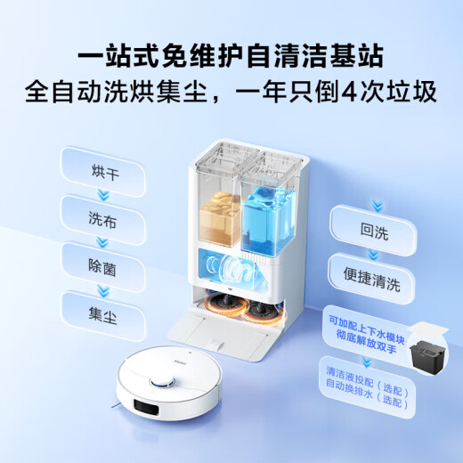 海尔扫地机器人V30扫拖一体自动集尘热风烘干毛发0缠绕自清洁【小红花机器人-绽放版】 RHSW-V30U1水箱版