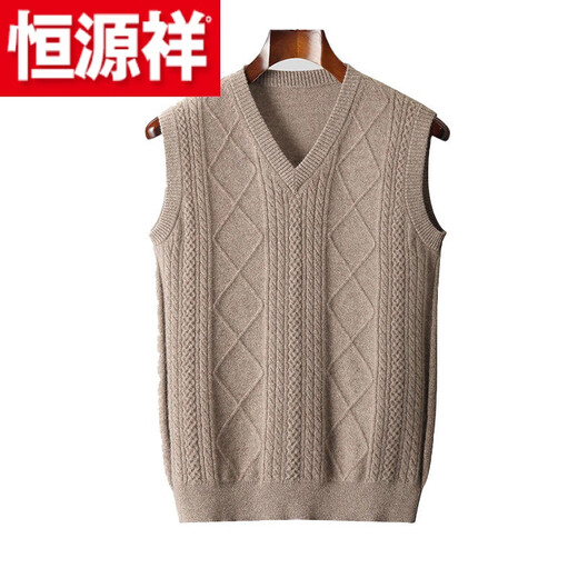Hengyuanxiang (HYX) men's thickened sheep sweater vest vest spring and autumn new V-neck sleeveless inner warm knitted sweater for men *-Camel-*New Year-# Store Manager M 80-100Jin Jin is equal to 0.5 kg