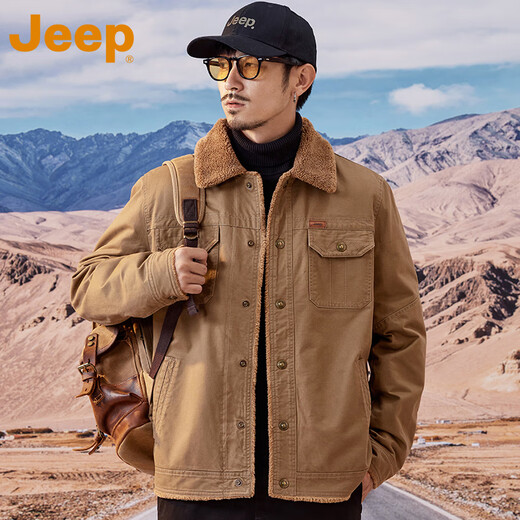 
Jeep (JEEP) American genuine Jeep high-end pure cotton lamb lint cotton coat for men's winter loose middle-aged and young jacket warm jacket Military green plush [same style in the mall] XL Recommendation 140-160Jin [Jin equals 0.5 kg]