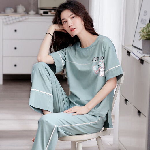 莫代尔睡衣女2025年新款夏季棉短袖长裤家居服薄款大码女士家居服套装 7374 XL 【建议120-140斤】