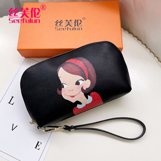 Sephren 2024 summer new genuine leather handbag for women small bag holding soft cowhide fashion printed large capacity coupon wallet handbag cartoon 1