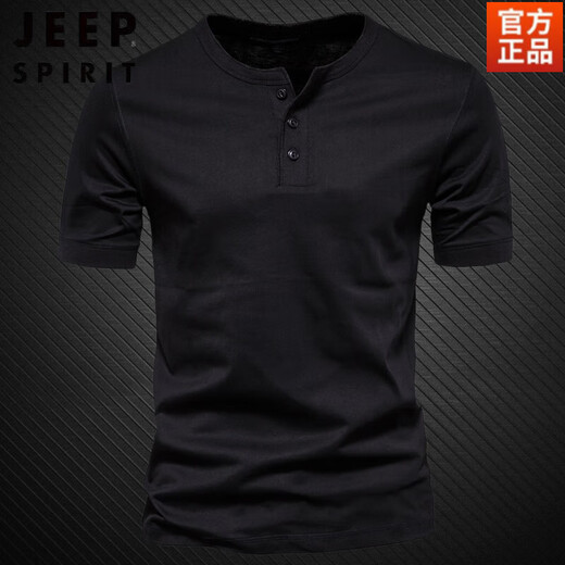 JEEP SPIRIT夏季亨利衫男T恤重磅纯棉美式半袖开领短袖硬汉上衣男装打底衫 白色【100%纯棉】 S 110-130斤