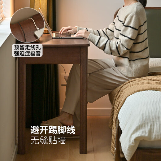 Genji Wood Language Selected multi-size solid wood desk modern simple rubber wood study table home study with drawer office study table rubber wood walnut color single drawer table 90*50*74.8cm