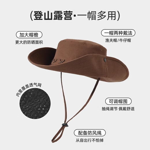Lugeli Cowboy Hat American Retro Western Sun Protection Hat Women's Hiking Outdoor Hiking Fisherman's Hat Men's and Women's Hiking Hat Coffee Color