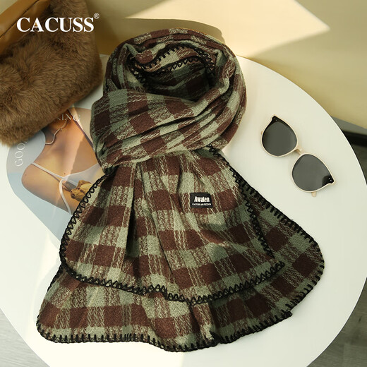 CACUSS scarf for women, autumn and winter long large shawl, winter neck protector, warm neck scarf, birthday gift for girls, brown and green
