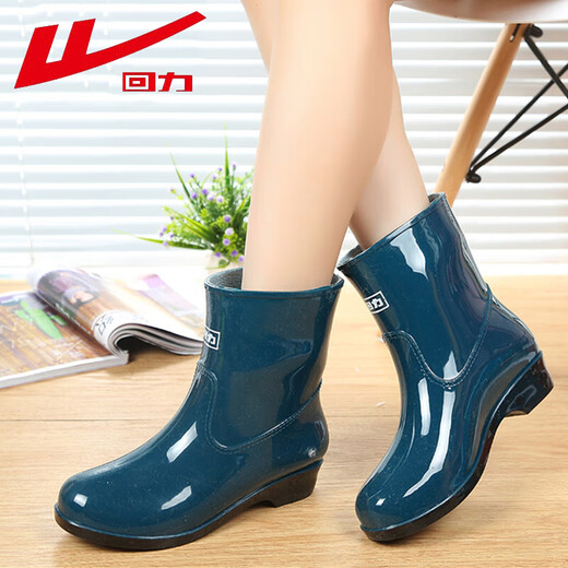 Pull back women's rain boots adult mid-calf rain boots waterproof shoes rubber shoes overshoes water boots HXL23-S Green-Yuyou 39