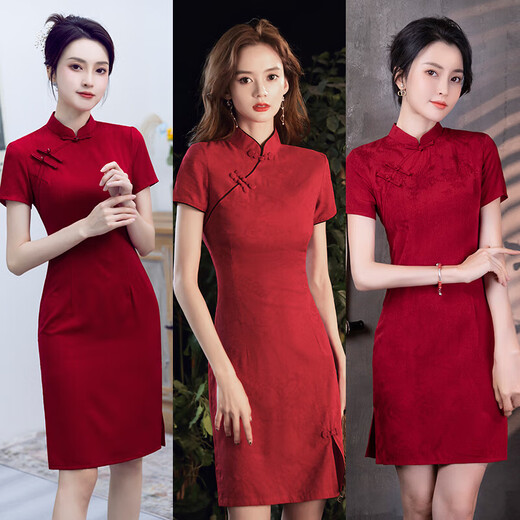 IMPRESSWIT旗开得胜高考妈妈旗袍女中考送考夏季2023新款改良版短袖连衣裙 683 2XL