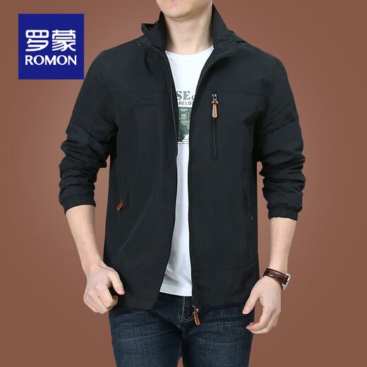 罗蒙（ROMON）户外冲锋衣男士外套秋冬季中年男装秋装上衣服加绒夹克男春秋厚 9898黑色 款 加绒 L