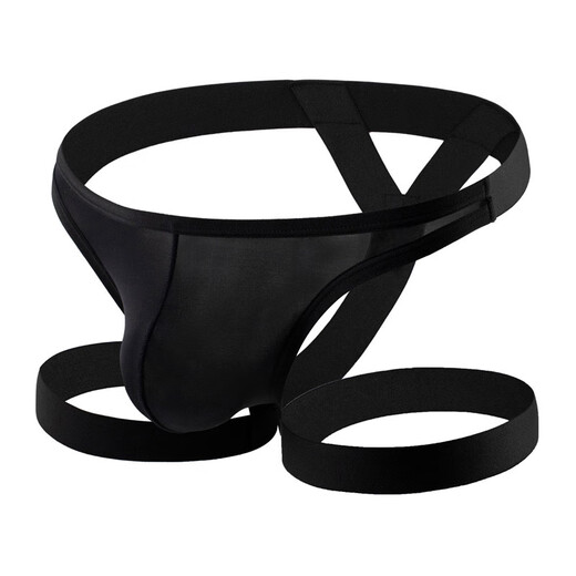 Sexy white ice silk thong men's bonding belt without marks sports low waist lifting hip underwear Black M