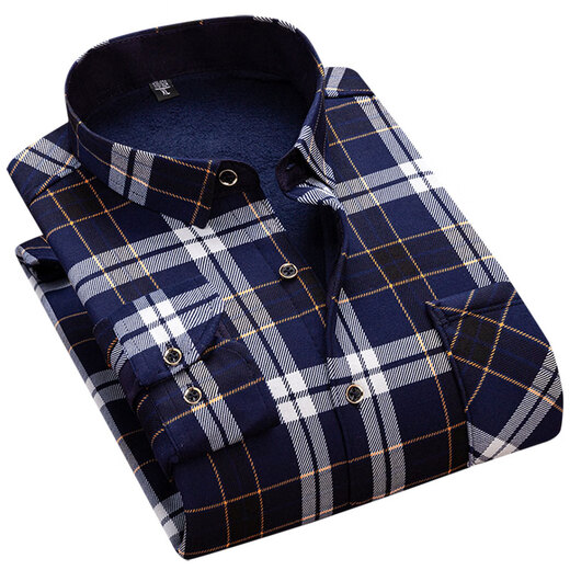 Aseblarm Herren warmes Hemd plus Samt verdickte langärmlige lässige Plaidhemd mit mittleren und älteren Daddy-Anzug Herren-Top-Anti-Frack-Hb683 (Modell) plus Samt L geeignet für 100 Jin [Jin gleich 0,5 kg] -119 Jin [Jin Equals 0,5 kg]