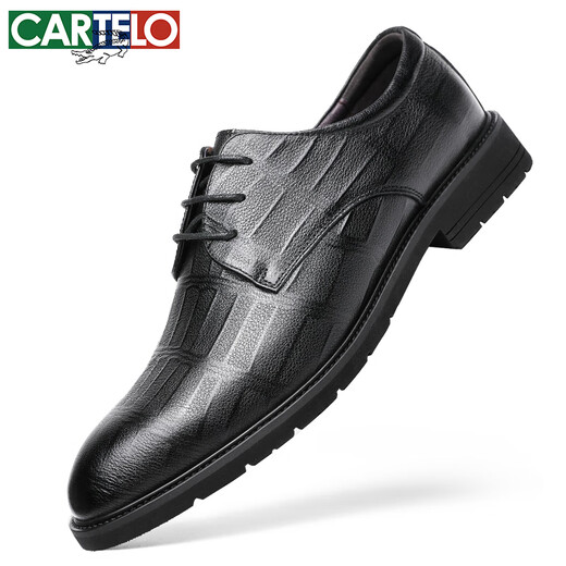 CARTELO Soft Cowhide Men's Leather Shoes Business Formal Shoes Men's Soft Leather Wear-Resistant Breathable Leather Shoes Men's 9585 Black 42