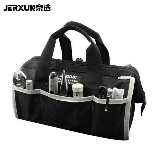 JERXUN thickened tool bag multifunctional portable shoulder bag waterproof waist bag canvas electrician bag household repair tool bag heavy duty bag 12 inches long 320mm