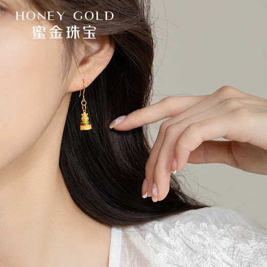 Honiggold Honig Gold Schmuck Gold Ohrringe Fuß Gold Ancient Fine Emaille White Tower Ohrringe Hgj1592 Arbeitsgebühr von 320 Yuan/Stück 5.19g