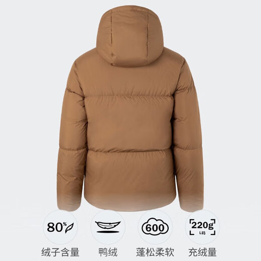 阿迪达斯 （adidas）男装 PUFFY DOWN JKT 暖芯科技保暖600蓬连帽鸭绒面包羽绒服 JV6189/沙漠棕 M