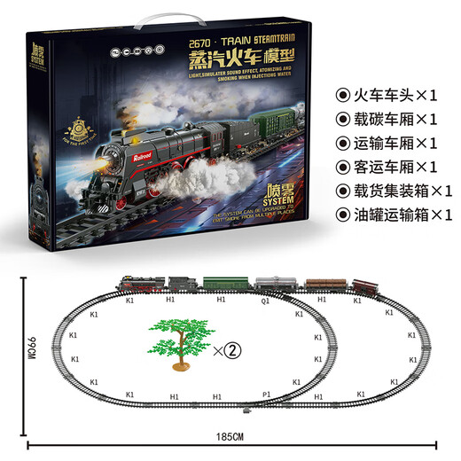 Iberzhi children's toys boy 3-6-8-12 years old steam train with track charging high-speed rail model birthday gift 6 box + 2 trees - extended variable track - gift box for boy birthday gift train model rechargeable