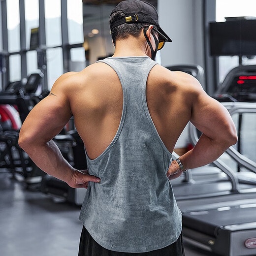 Lutielang professional fitness clothes loose quick-drying sleeveless blouse muscle training racer vest running sports men cement gray M