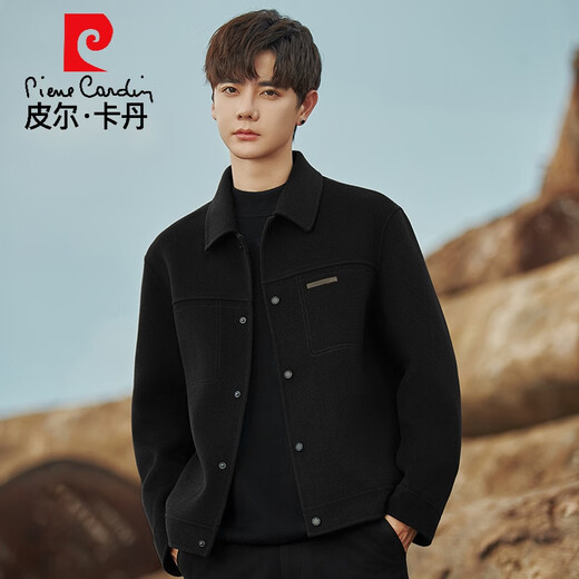 皮尔卡丹双面羊毛呢子外套男士春秋新款大衣短款高端轻奢休闲夹克男冬装厚 咖色 S 165