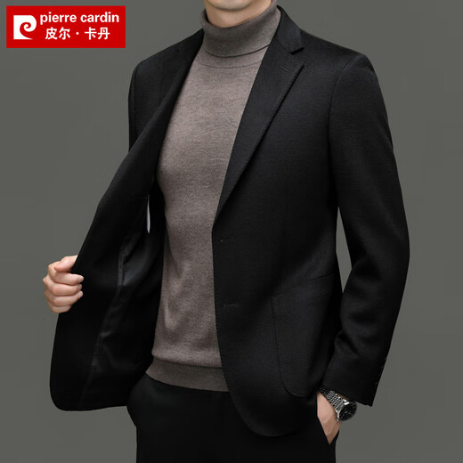 皮尔卡丹高端轻奢纯色羊毛西服男秋冬季中年男士商务休闲羊毛毛呢西装外套 藏青色 5558 L 175 建议130-140斤