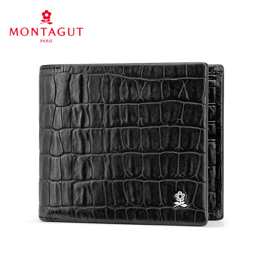 梦特娇（MONTAGUT）男士钱包真皮2024纹短款皮夹时尚潮流男款卡包 黑色