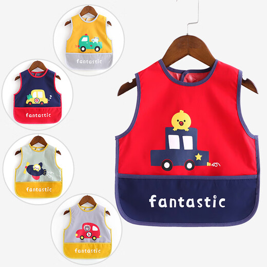 Kinderschürze Babymahlzeit Kleidung Kindergärtner schmutziger Abdeckung Baby Jungen essen laderdes wasserdichte ärmellose dünne Reisbeutel A6231 Red Bird Car Regular Model 100 Größe Empfohlene Höhe 80-90 cm
