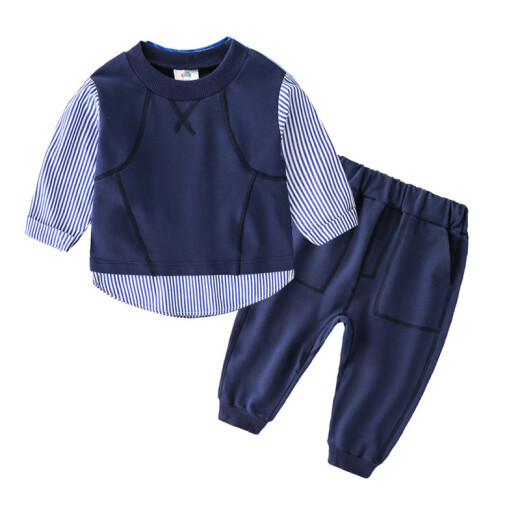 Shell element baby round neck suit spring new style boys and children's clothing children's long-sleeved T-shirt sweatpants tz4221 navy blue 100cm