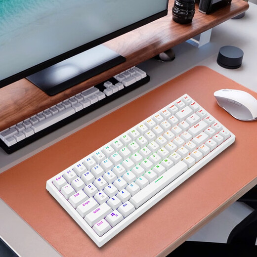 E-Element Huoji 84 Bluetooth Wired Dual-Mode-Gaming-Tastatur Ergonomisches Design Volltaster Nicht-Schlaganfall-RGB-optische mechanische Tastatur CQ84 White Blue Achse Bluetooth + Kabel verdrahtet