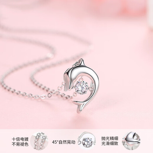 Farcoko brand dolphin necklace women's silver beating heart clavicle chain fashion jewelry Valentine's Day birthday gift for girlfriend Elf Dolphin exquisite high-end gift box