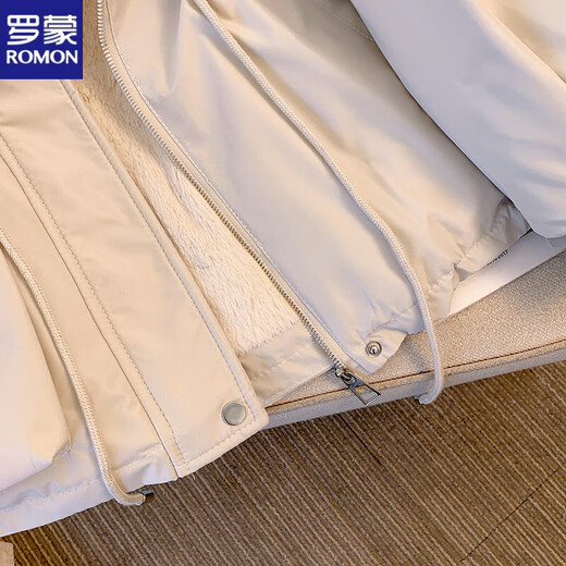 ROMON Parka Women's Winter Plush Cotton Jacket 2025 New Waist Slimming Thick Cotton Jacket Jacket Beige L