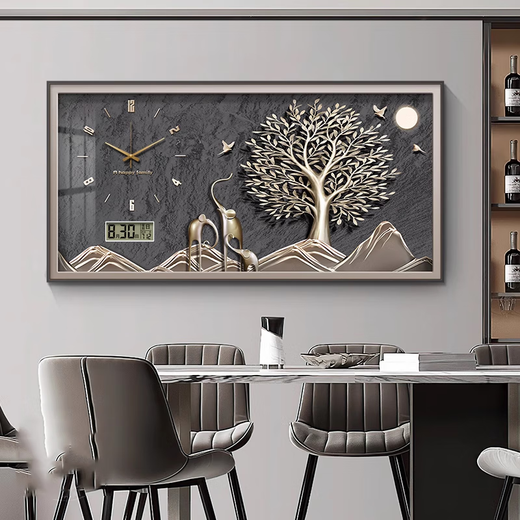 Call the Wall Modernes, helles, luxuriöses Restaurant-Dekorationsgemälde mit Uhr, Wohnzimmer-Sofa-Hintergrundwand, hochwertiges Wandgemälde, kreatives Esszimmer-Hängegemälde, Wish All Things Come True, 80 x 40 cm, Kristallporzellan + Rahmen aus Aluminiumlegierung