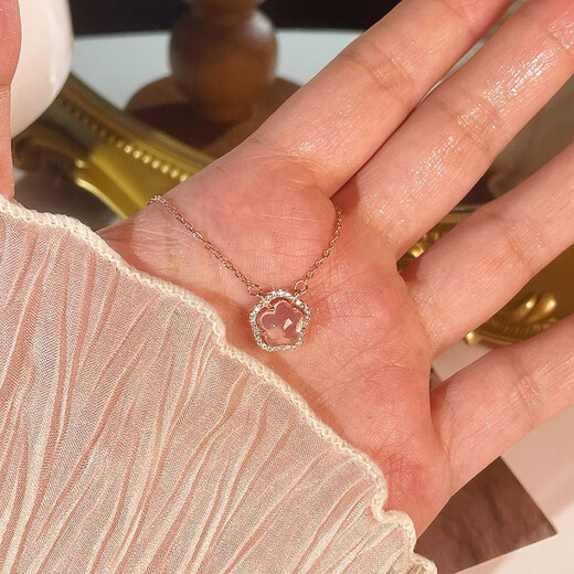 Chaoyu 925 silver pink crystal cherry blossom silver necklace small fresh sweet girly temperament flower clavicle Valentine's Day gift pink crystal cherry blossom necklace-exquisite gift box