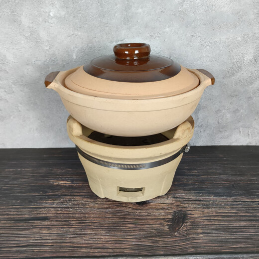 Traditional original clay pot braised chicken and rice casserole edged stove hot pot shallow clay pot charcoal stove 3L flat ear pot (deep diameter 30cm) 3L