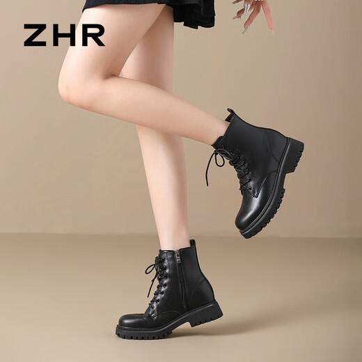 ZHR Martin boots for women, autumn and winter retro British boots for women, fashionable and versatile plus velvet short boots for women, ES08A black 37