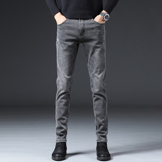 Jeep Spirit Jeans Winter New Style de Winter Plus de terciopelo Pantalones delgados para hombres Pantalones rectos elásticos de moda Qqn-1049 Gray 33