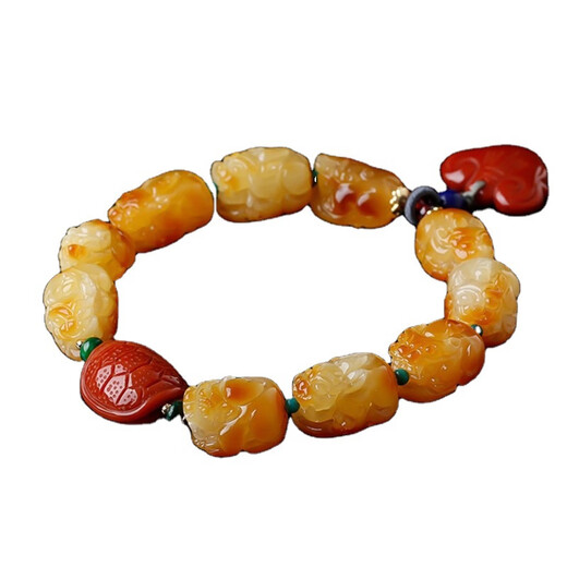Longyin Beeswax Bracelet Amber Bracelet for Women and Men Pixiu Single Circle Bracelet South Red Ruyi Lock Birthday Gift YJ 8*14mm About