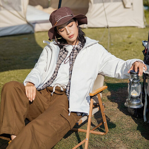 BRELRMON加绒外套风衣男女冲锋衣单层秋冬防风保暖软壳工装韩版户外夹克 9930S-2银杏白-女【迷彩】 2XL