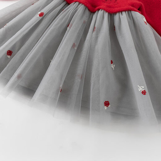 DAVE&BELLA Winter New Year Girls' Skirt Chinese Style Mesh Plush Skirt Imitation Mink Velvet Children's Sweater Dress Children's Skirt Red Ready in Stock 100 cm (recommended height 90-100cm)