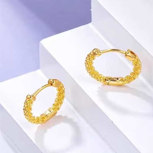 Erli gold earrings, 18k color gold earrings, imitation 999 pure gold retro hoop earrings for women, gift to girlfriend, twisted rope twist earrings S