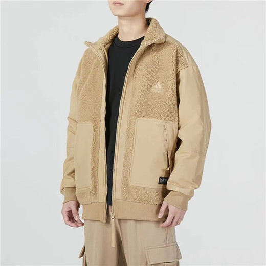 adidas Adidas Cotton Jacket Men's 2024 Autumn New Sportswear Lambskin Warm Windproof Jacket Cotton Jacket Light Khaki/HP1391/Lambskin S/175/92A