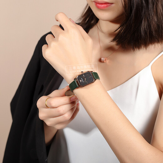EMPORIO ARMANI阿玛尼手表女方盘皮带石英女士手表七夕情人节生日礼物送女友老婆 网红小绿表AR11149-咨询立减