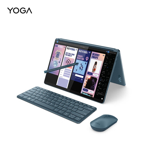 Lenovo laptop YOGA Book 9i thin and light laptop 13.3-inch dual-screen flip book ES11A Ultra7 32G memory 1T solid state 2.8K OLED touch screen Keyboard Pen bracket Fog sea blue
